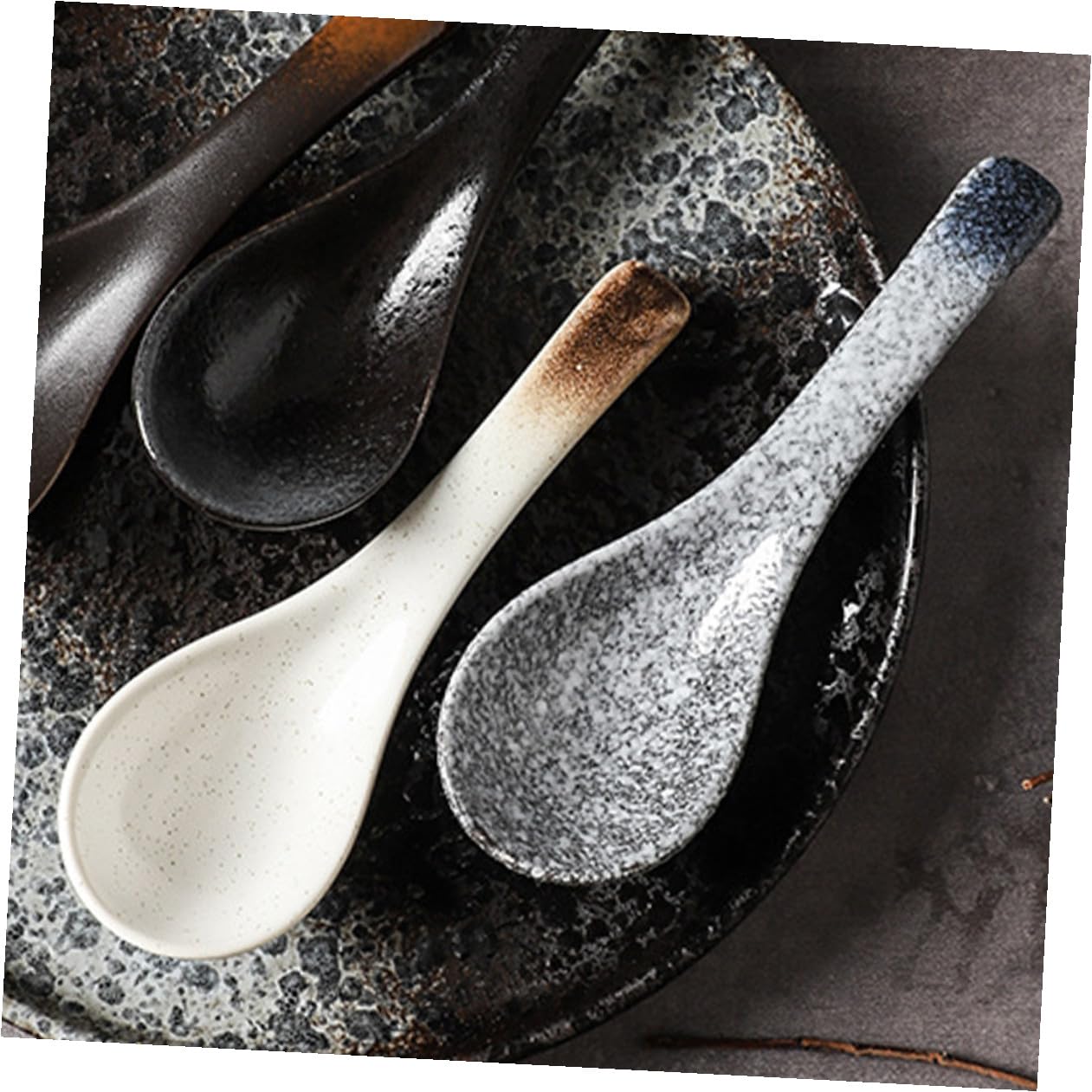 5 pièces Cuillères Céramique Japonaise Résistantes Chaleur pour Soupe Ramen Riz Porridge Service Quotidien