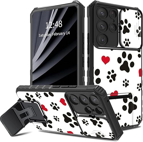 Miniatura 1 de Funda con diseño de huellas de perro para Samsung Galaxy S23 Ultra con cubierta deslizante para cámara, doble capa a prueba de golpes, TPU para