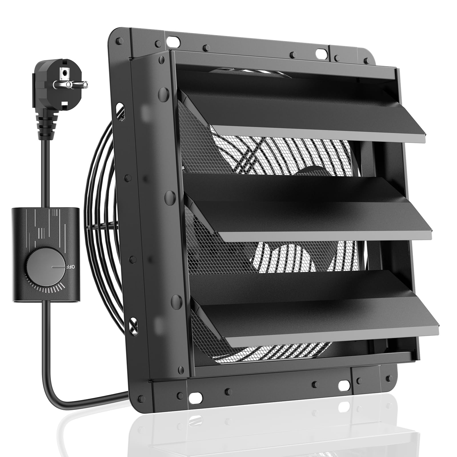 HG Power 250mm Ventilateur d'extraction à Volets Avec régulateur de vitesse 1100m³/h Extracteur d'Air Mural Industriel Avec Grille pour Ventilation des Greniers Ateliers et Garages