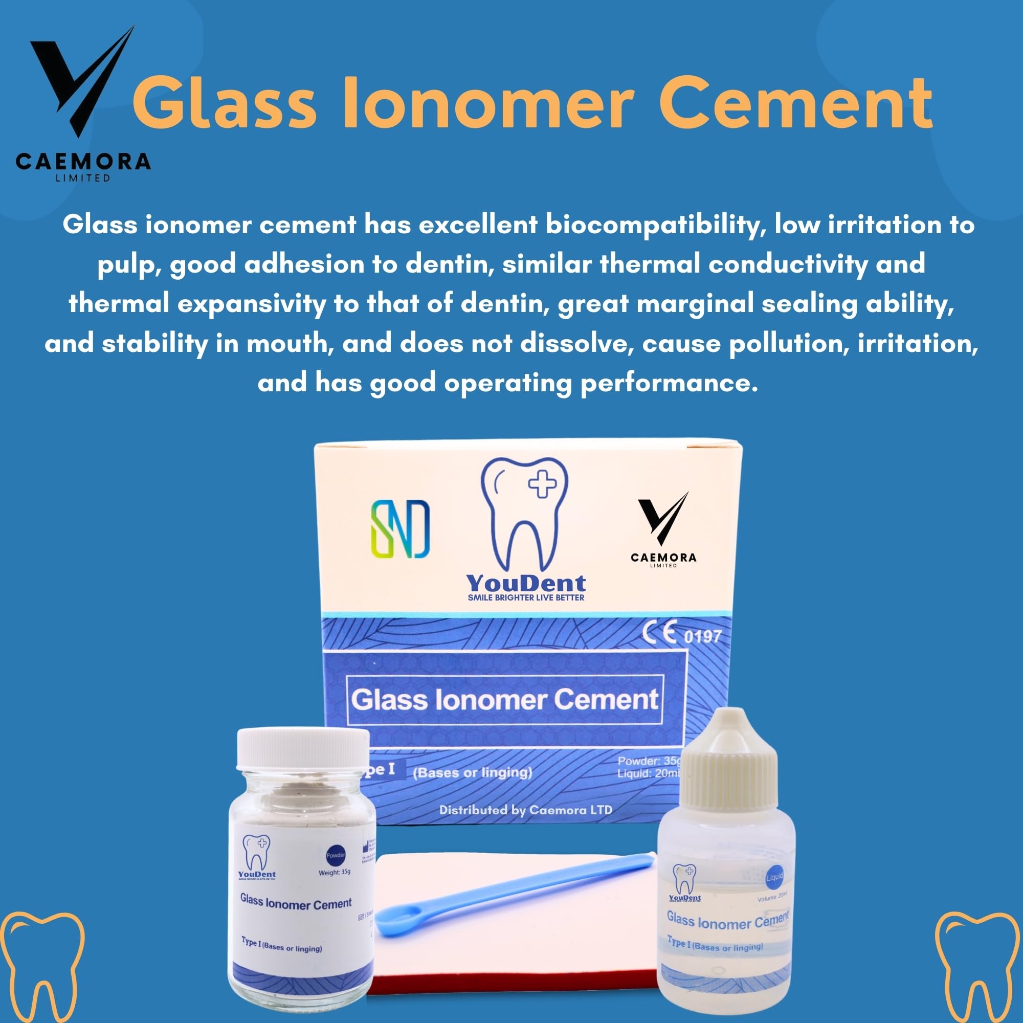 Caemora Kit de reparación dental Cemento dental de ionómero de vidrio Relleno permanente