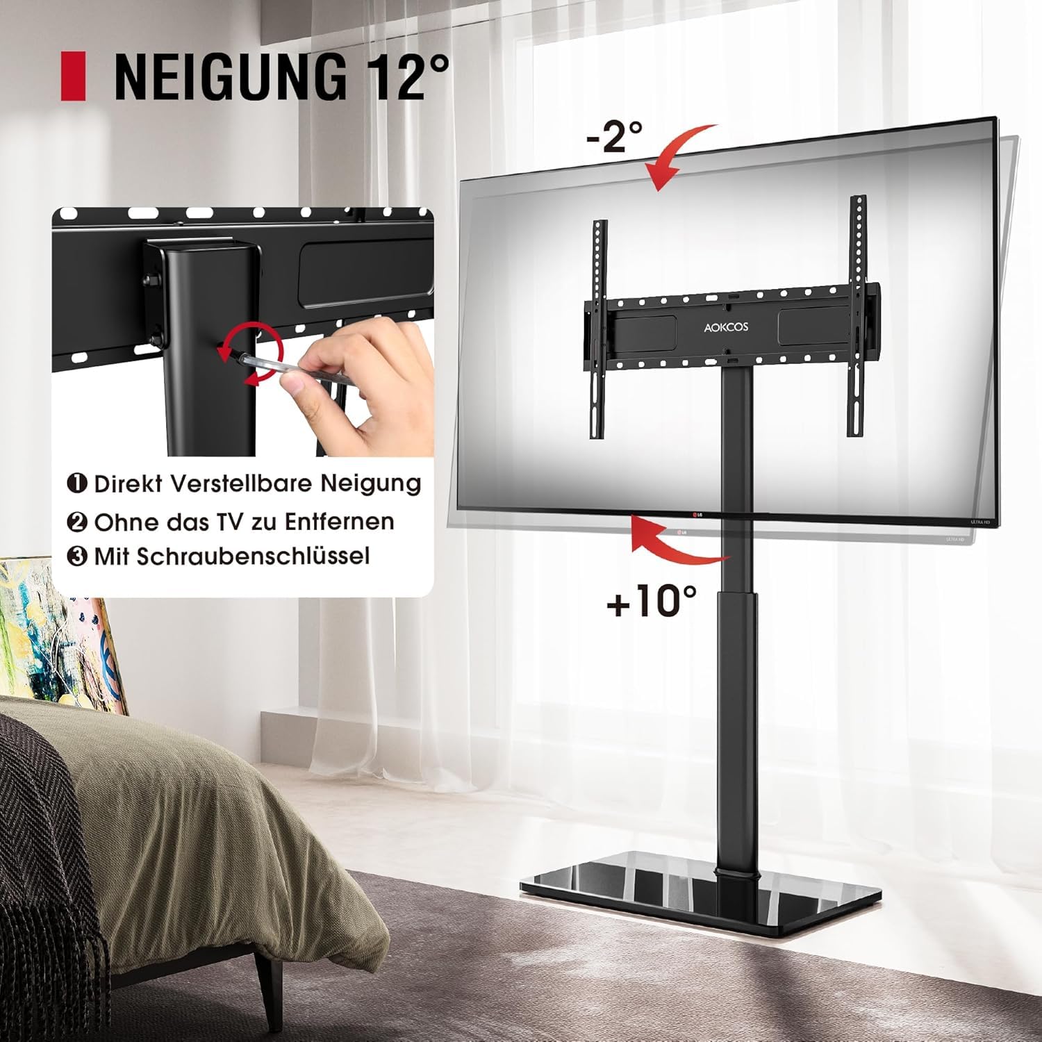 AOKCOS TV Ständer Bodenständer Höher 1.6m für 43-75 85 Zoll Fernseher, Neigbar Schwenkbar Höhenverstellbar Fernsehständer, Universal TV Standfüße Standfuss Max VESA 600x400mm 50KG (Schwarz)
