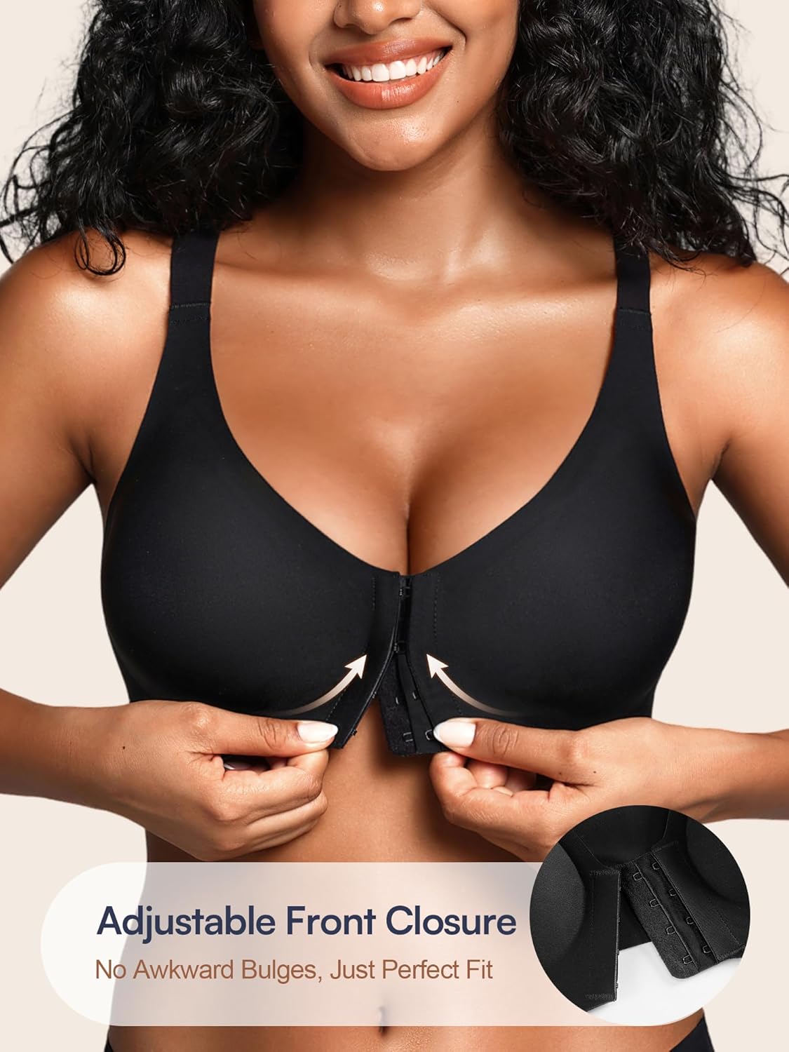 Front Closure Bras for Women - S-L Racerback Jelly Bra No Underwire - Seamless Wireless Padded Bralette with Support - Image 3