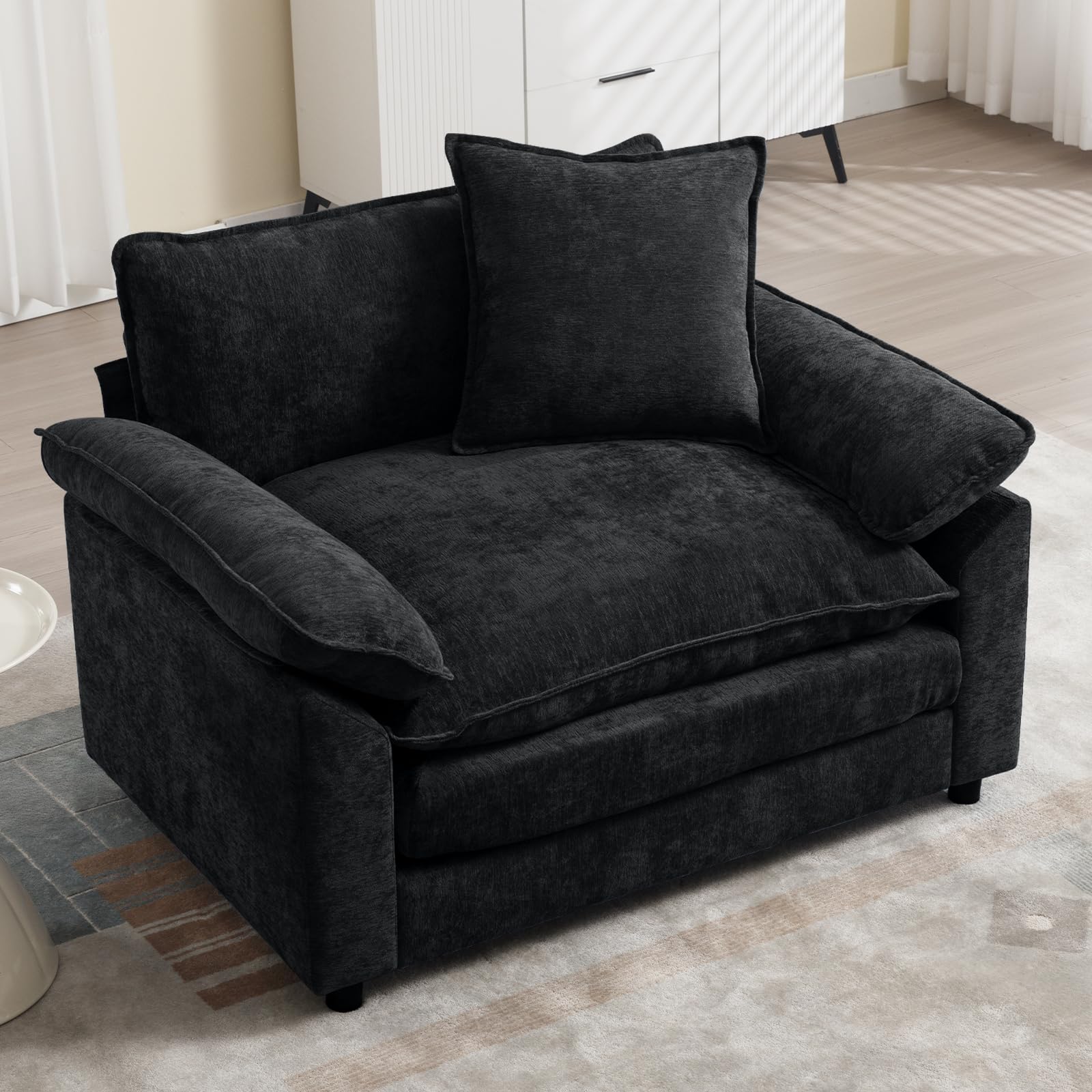 Linyuanwai Modern Oversized Chair, Comfy Chenille Accent Chair Large Upholstered Armchair with Extra Thick and Deep Seat Lounge Chair for Living Room,