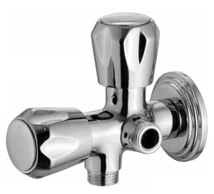DRIZZLE Brass Conty 2 In 1 Two Way Angle Valve Stop Cock/Angle Tap/Quarter Turn Tap (Silver, Chrome Finish)