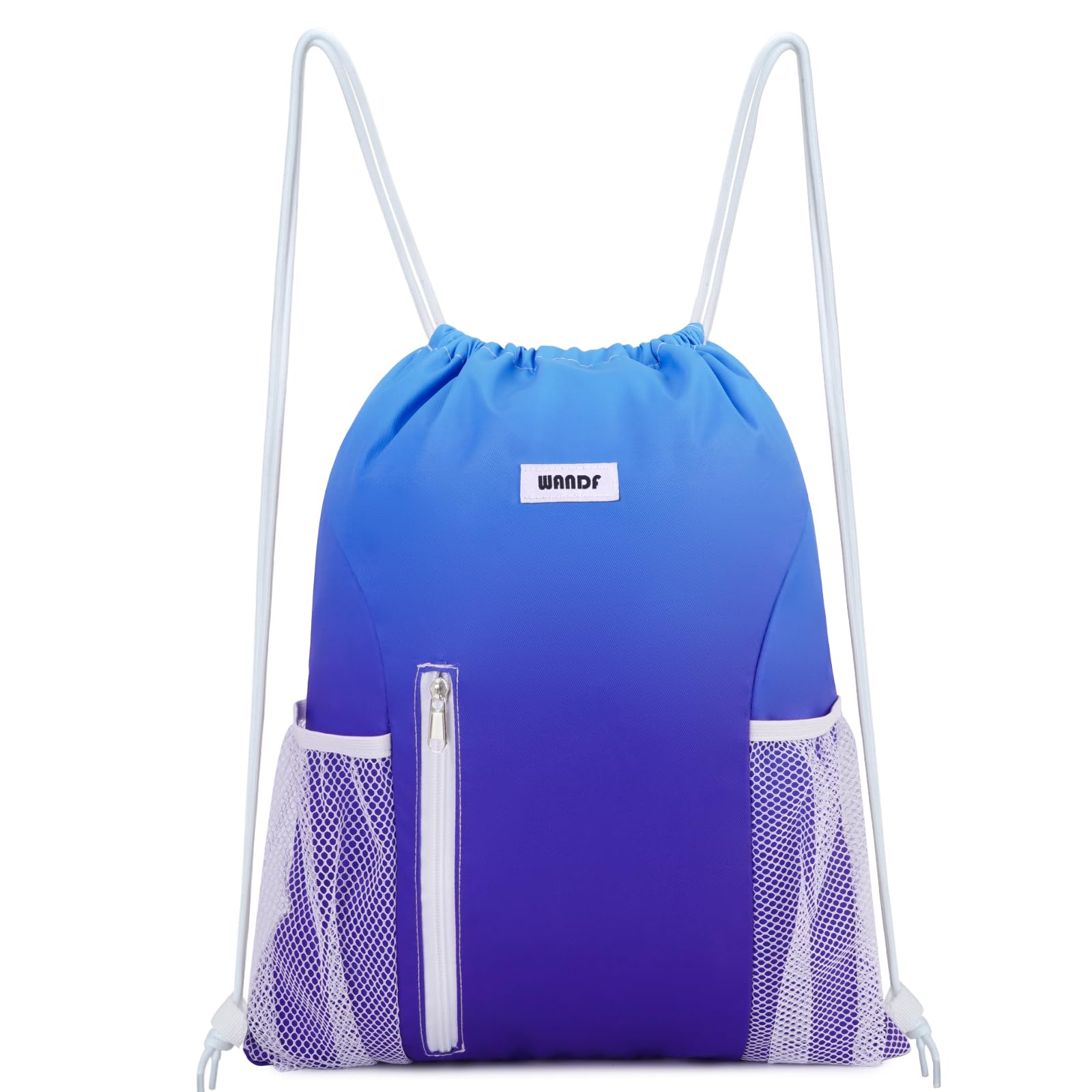 WANDF Kordelzug Rucksack String Bag Wasserabweisende Cinch Bag Nylon Schwimmtasche für Gym Shopping Sport Yoga (Dunkelblau)