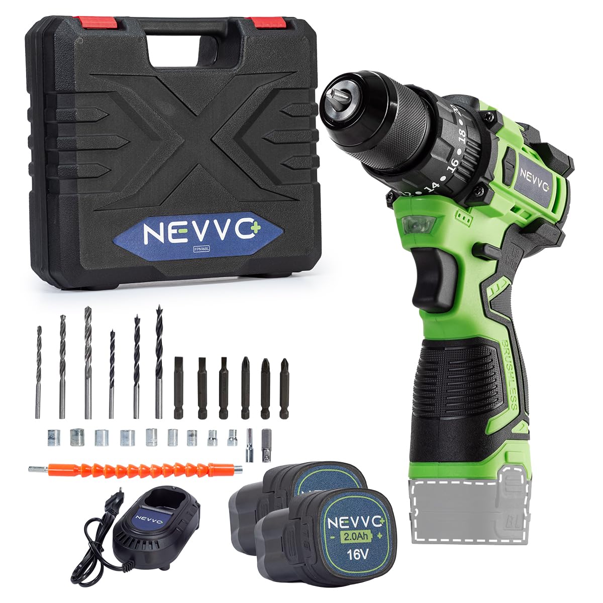 Furadeira Brushless 16V 1800Rpm 45Nm 20 Níveis Torque + 3 Funções