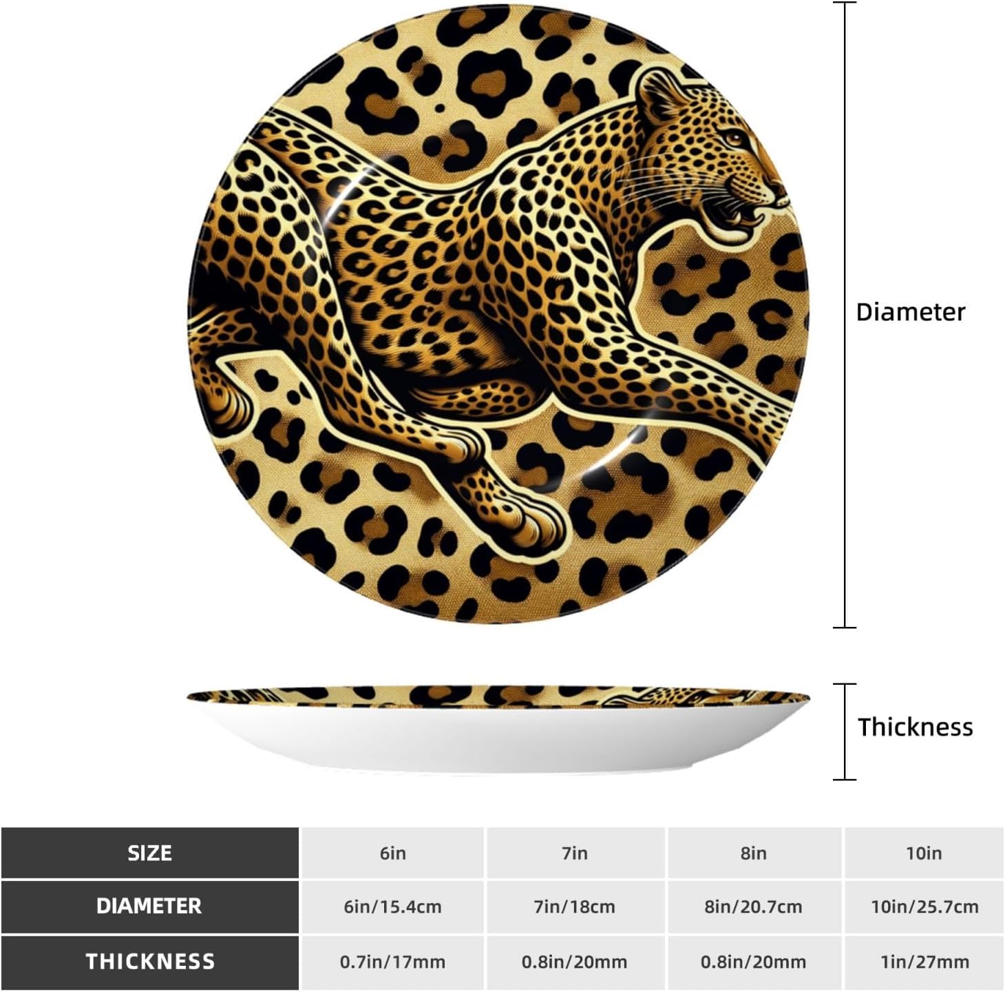 Unique-Leopard-Print 10 Inch Decorative Plate With Stand, Elegant Display Wall Plate For Home Decor