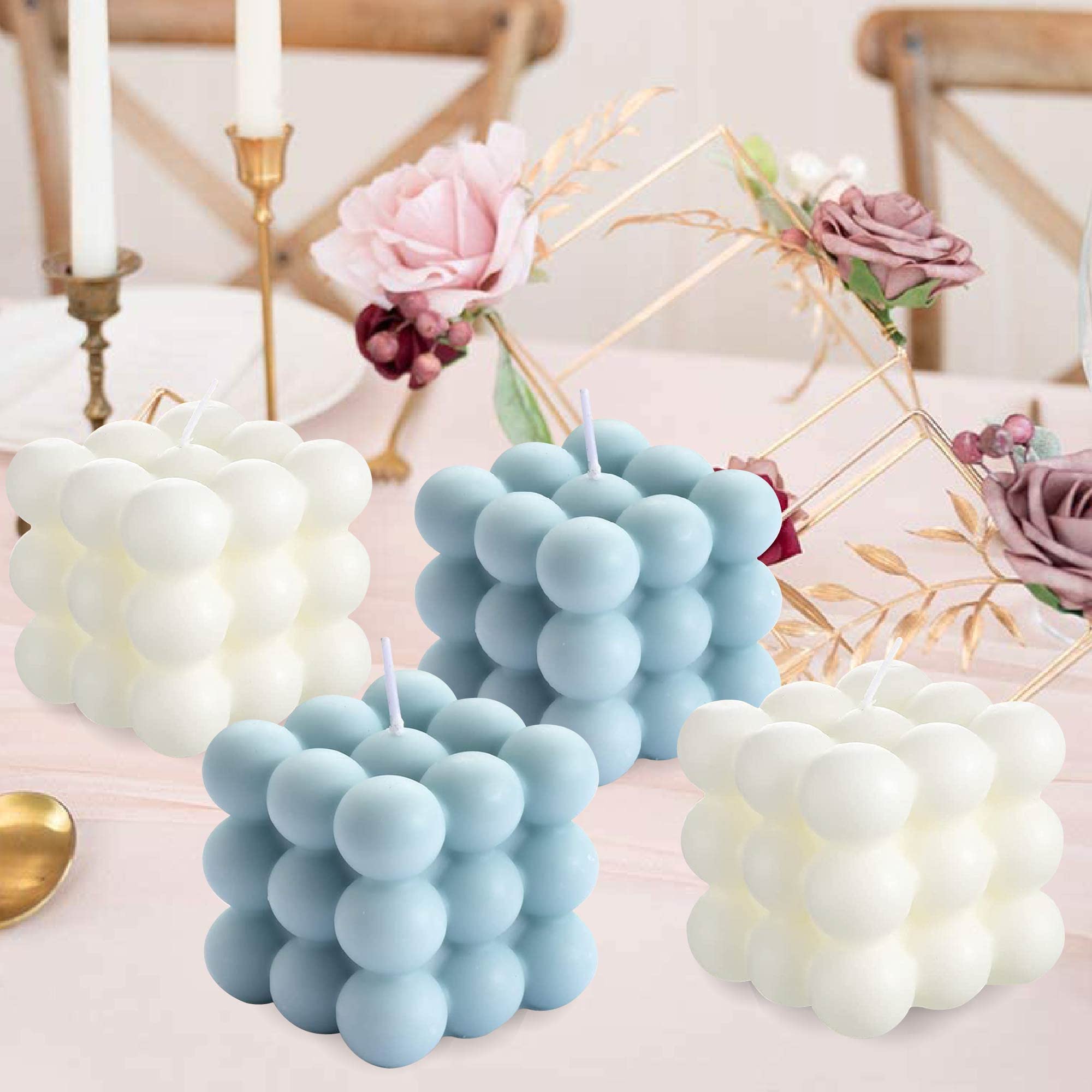 Xabono 4 Pcs Bubble Candle Bubble Candles Color White and Blue Home Decoration Bright Candle Trendy Candles Handmade Cube Candle for Bedroom Bathroom Decorations Aesthetic Decor Set…