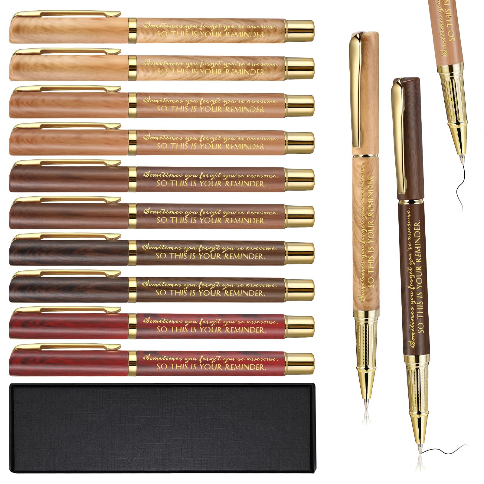 PerKoop 10 Set Thank You Gifts Ballpoint Pens with Gift Boxes Bulk Valentines Appreciation Gifts for Employee Coworker Staff Nurse Teacher Team Office Supplies(Brown,Reminder)
