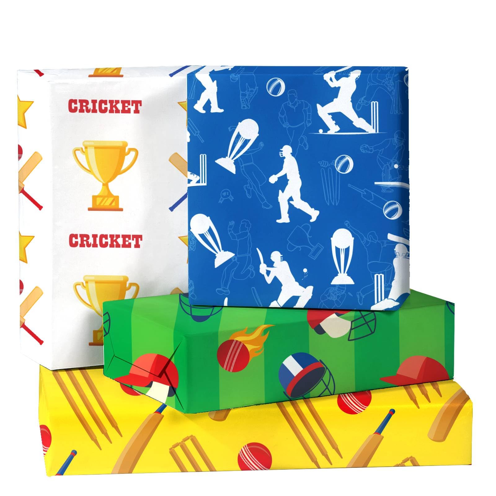 GleeWrap Cricket Wrapping Paper - 12 Sheets 50x70cm, Premium Sports Gift Wrap with Bats, Balls & Players for Boys, Men, Dads & Cricket Fans — image 1