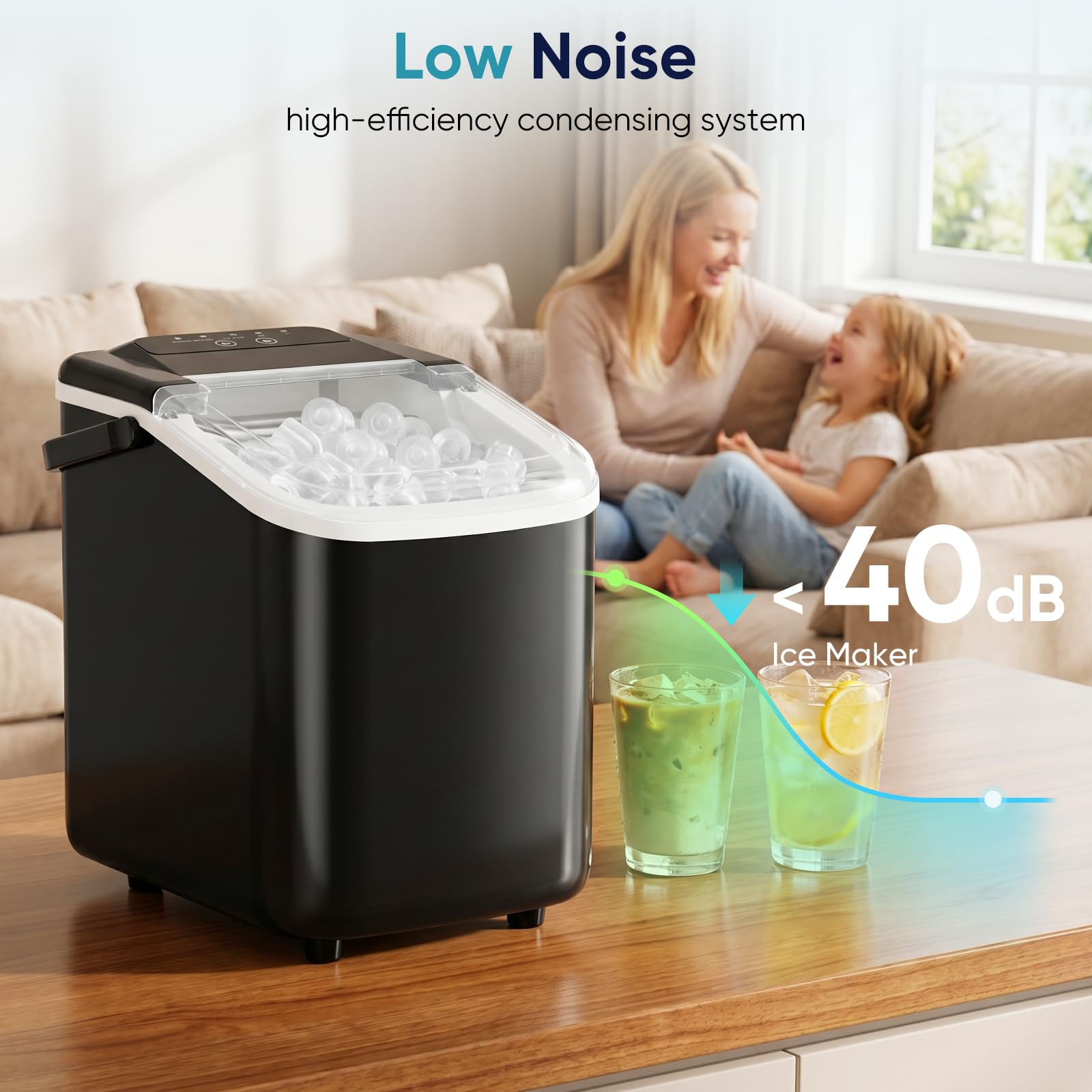 Dumos Ice Makers Countertop,26.5lbs/24h,9 Cubes In 6 Mins,Portable Ice Maker Machine With Self-Cleaning,Ice Scoop, Basket And Handle2 Sizes Of Bullet Ice,Perfect For Home Kitchen(Deep Black) on Fridge.com - View 6