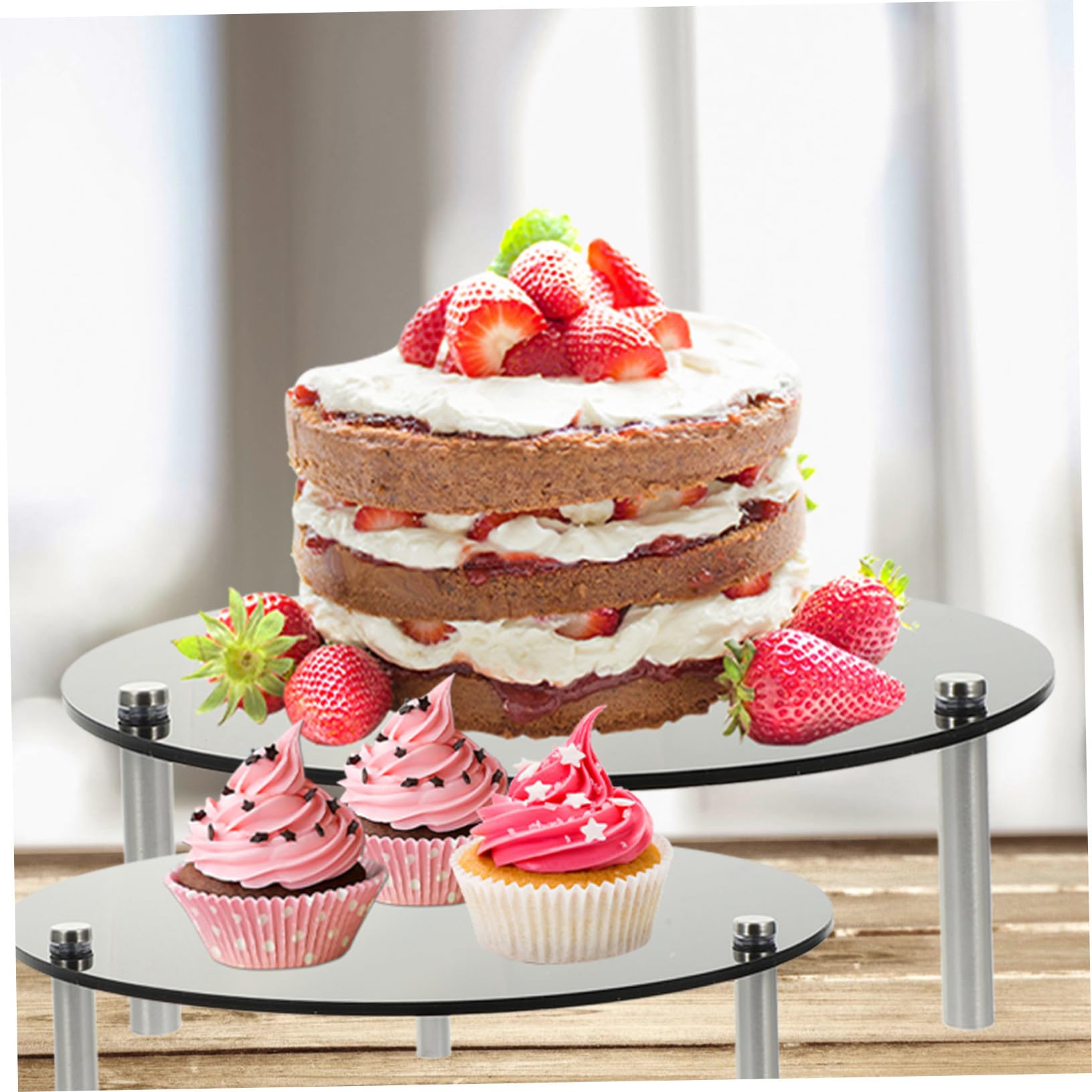 GLEAVI Espositore per Torte in Acrilico a 3 Livelli Nero per Cupcake