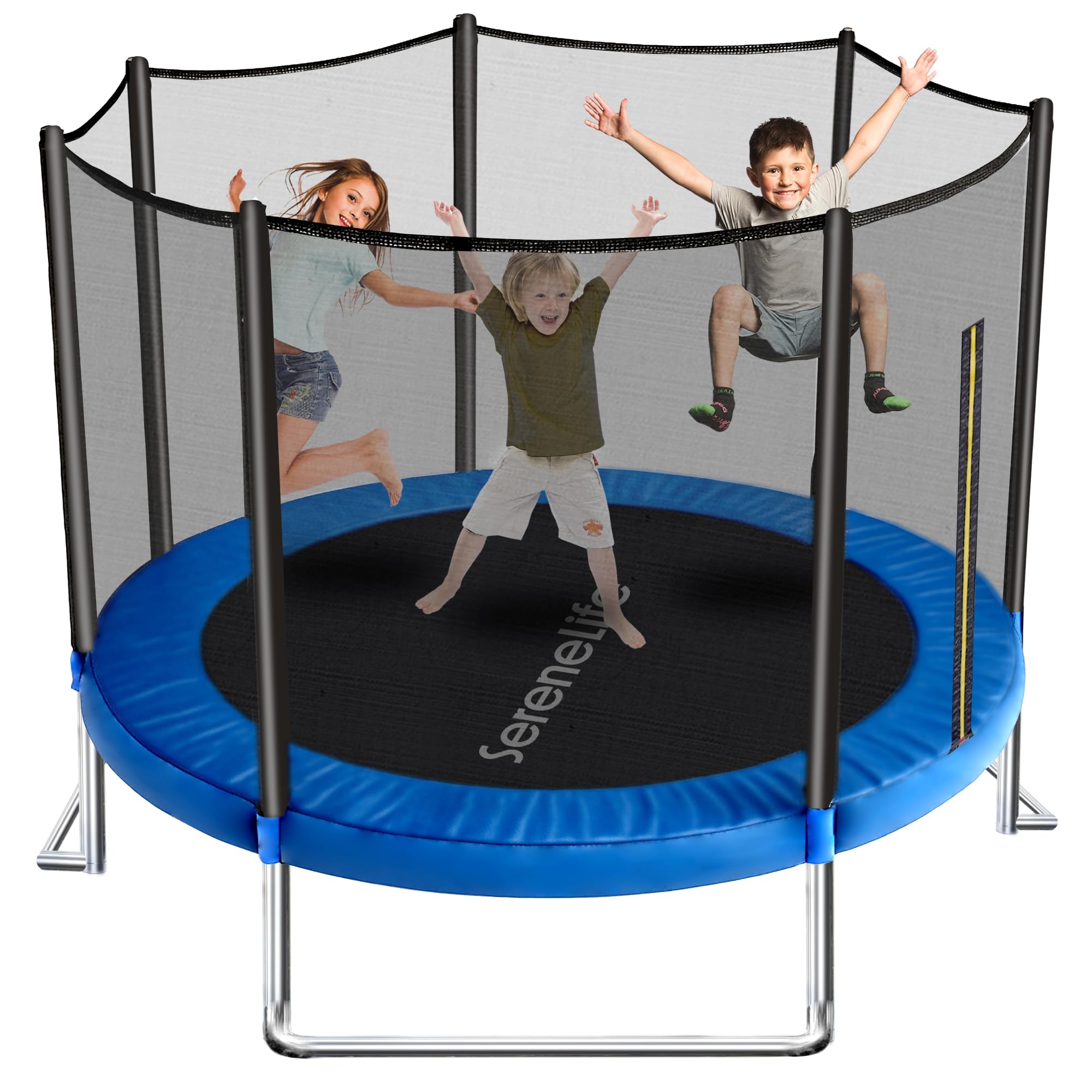 SereneLife Outdoor Trampoline for Kids and Adults - 8ft 10ft 12ft - ASTM Certified Heavy Duty Garden Trampoline with Safety Poles Netting and Stable Rustproof Frame
