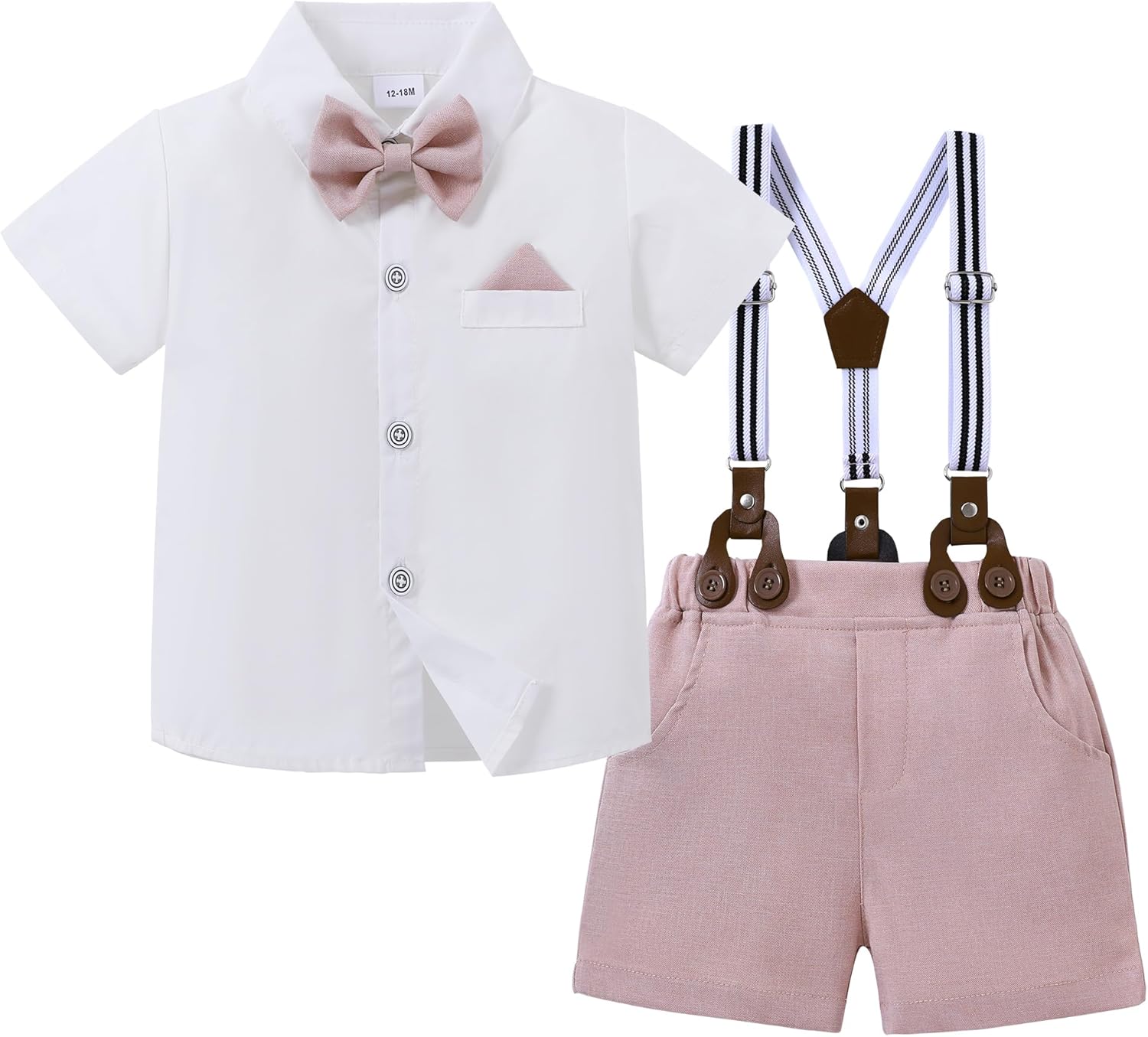 DISAUR Baby Boy Suit Set Toddler Boy Short Sleeves Shirt Suspender Pants Bowtie Outfit Gentleman Wedding Wear for 1-5 Years