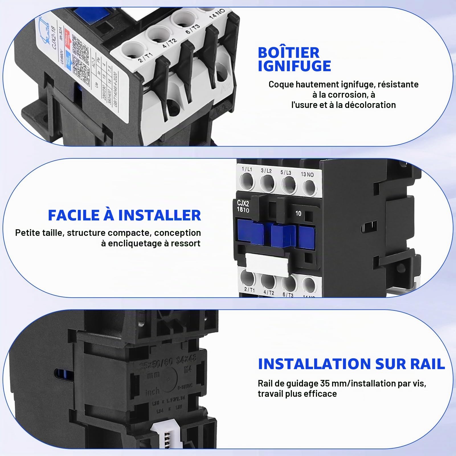 Contacteur AC Buyweek 3 pôles Contact normalement Ouvert 220V AC 50/60Hz contacteur AC à Pointe argentée épaissie CJX2-1810