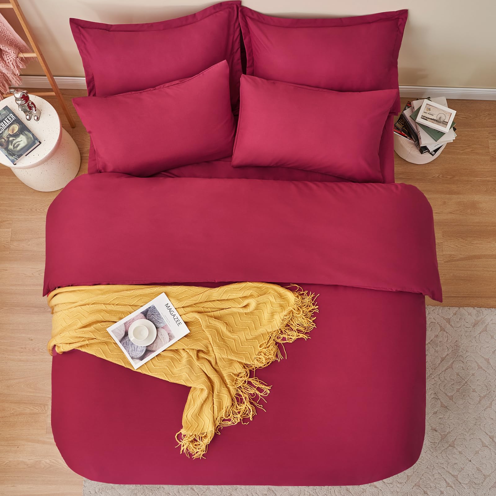 RUIKASI Set Copripiumino Matrimoniale 240x220 - Monocromatico 3 Pezzi Copripiumino Set di Due Federe 50x80 cm inclusi, Microfibra, Facile Da Gestire e Morbida, Rosso