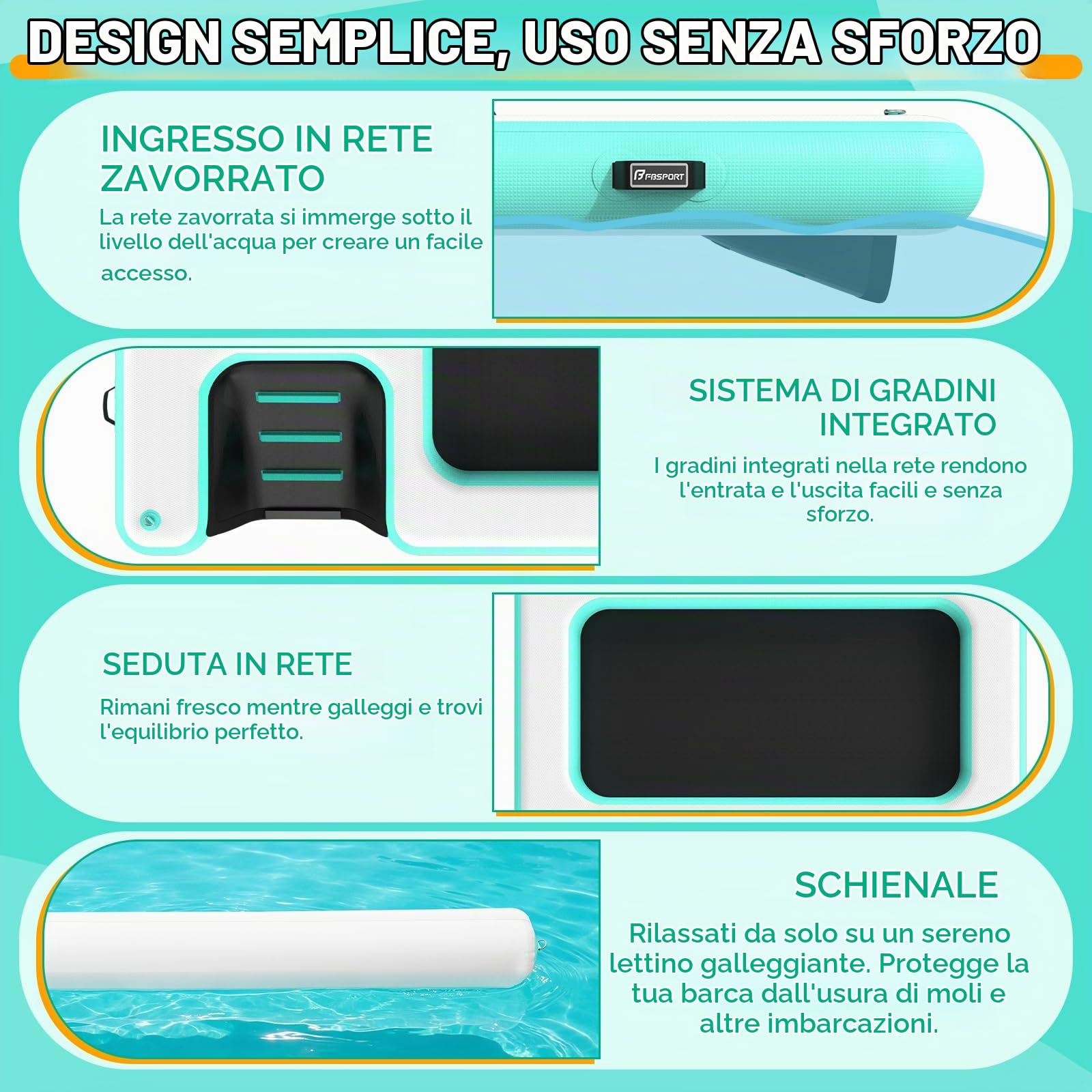Pontone Galleggiante Gonfiabile, Piattaforma Galleggiante Antiscivolo, Isola Gonfiabile | Piattaforma per Cani 240×240cm con Rampa e Poggiapiedi, adatta per Piscina, Lago, Spiaggia e Oceano