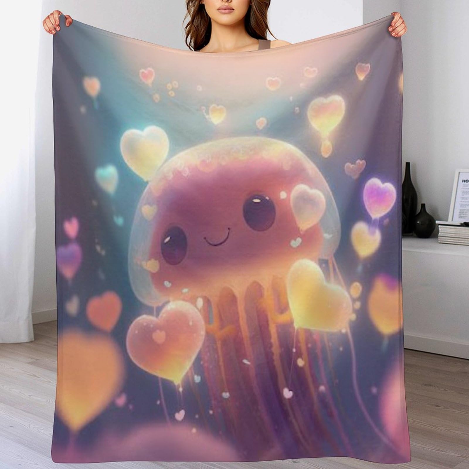 Couverture en flannel JellyPoisson 130x150cm douce et chaude pour canapé