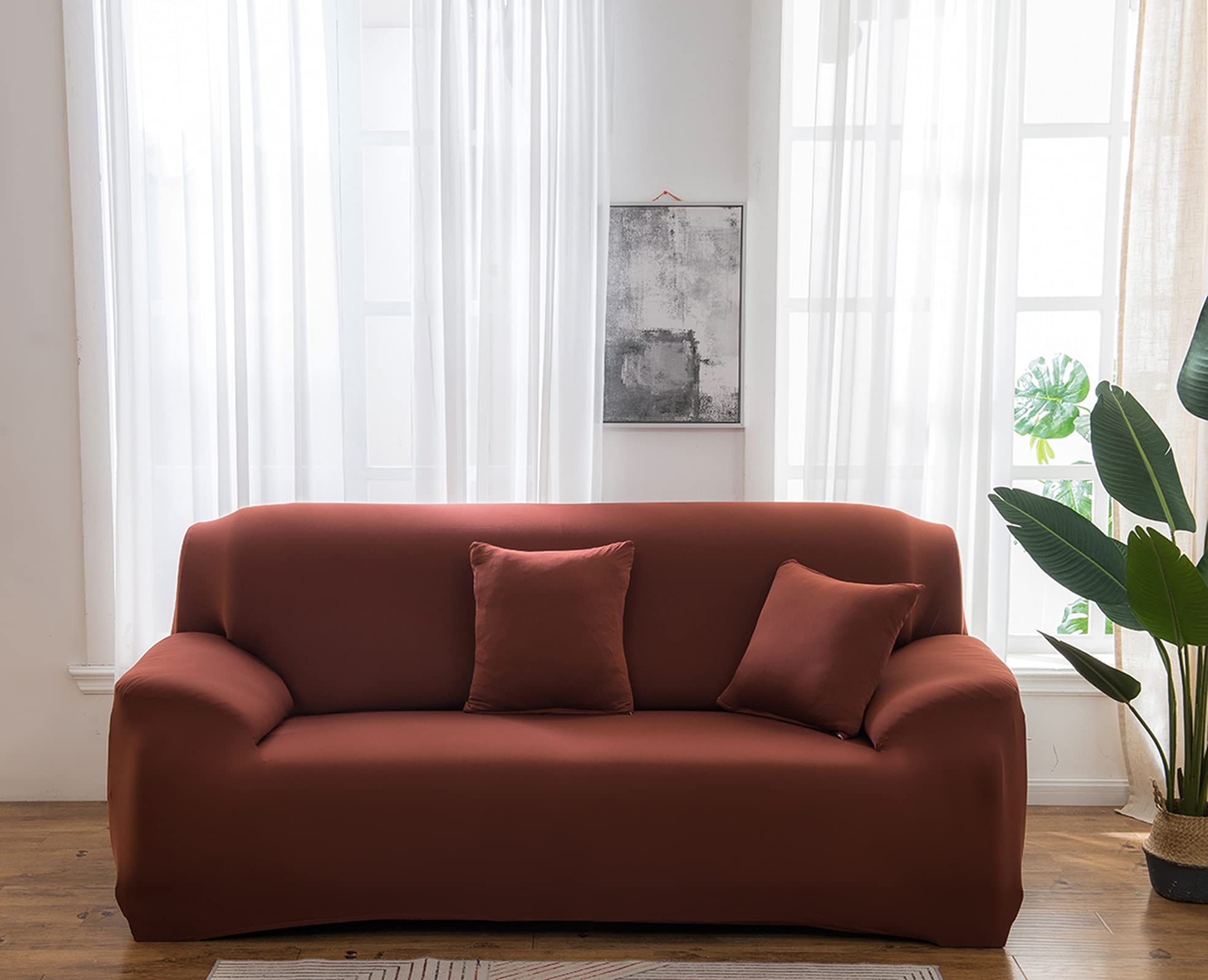 Daesar Housse de Canapé Extensible, Housse Canape 2 Place Couleur Uni Canapé Housse Café Clair (Polyester, 2 Places)