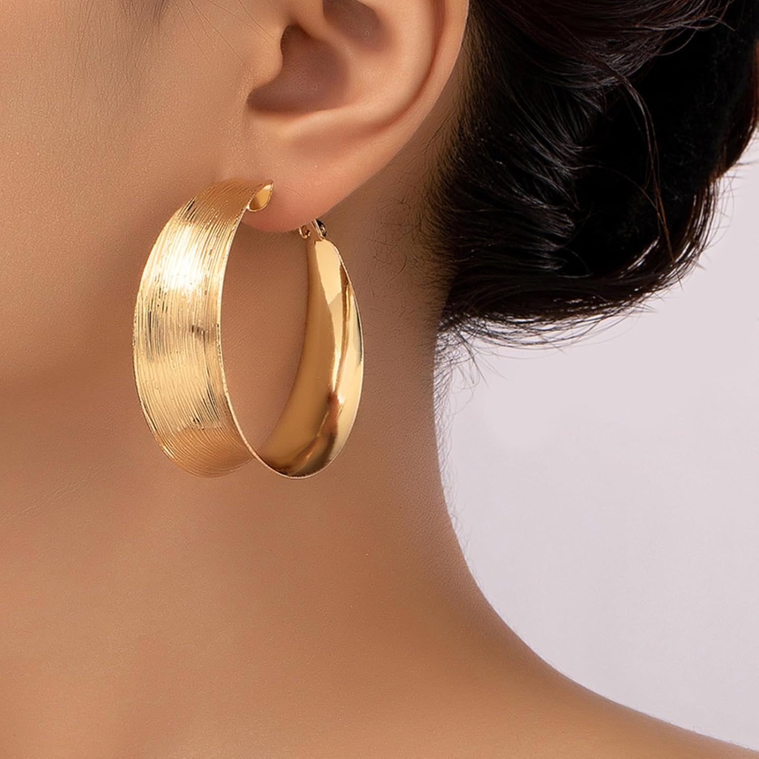 Large Gold Hoop Earrings for Women Trendy Wide Hoop Earrings Large Big Flat Chunky Hoops Statement Earring Jewelry Gifts - Image 2