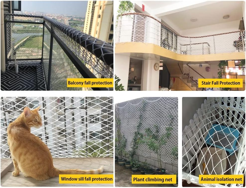 Children's Safety Net for Balcony Railing & Stairs - Anti-Fall Mesh Protection, 2m x 5m, White, Ideal for Plant Climbing, Outdoor Decor, Construction Safety