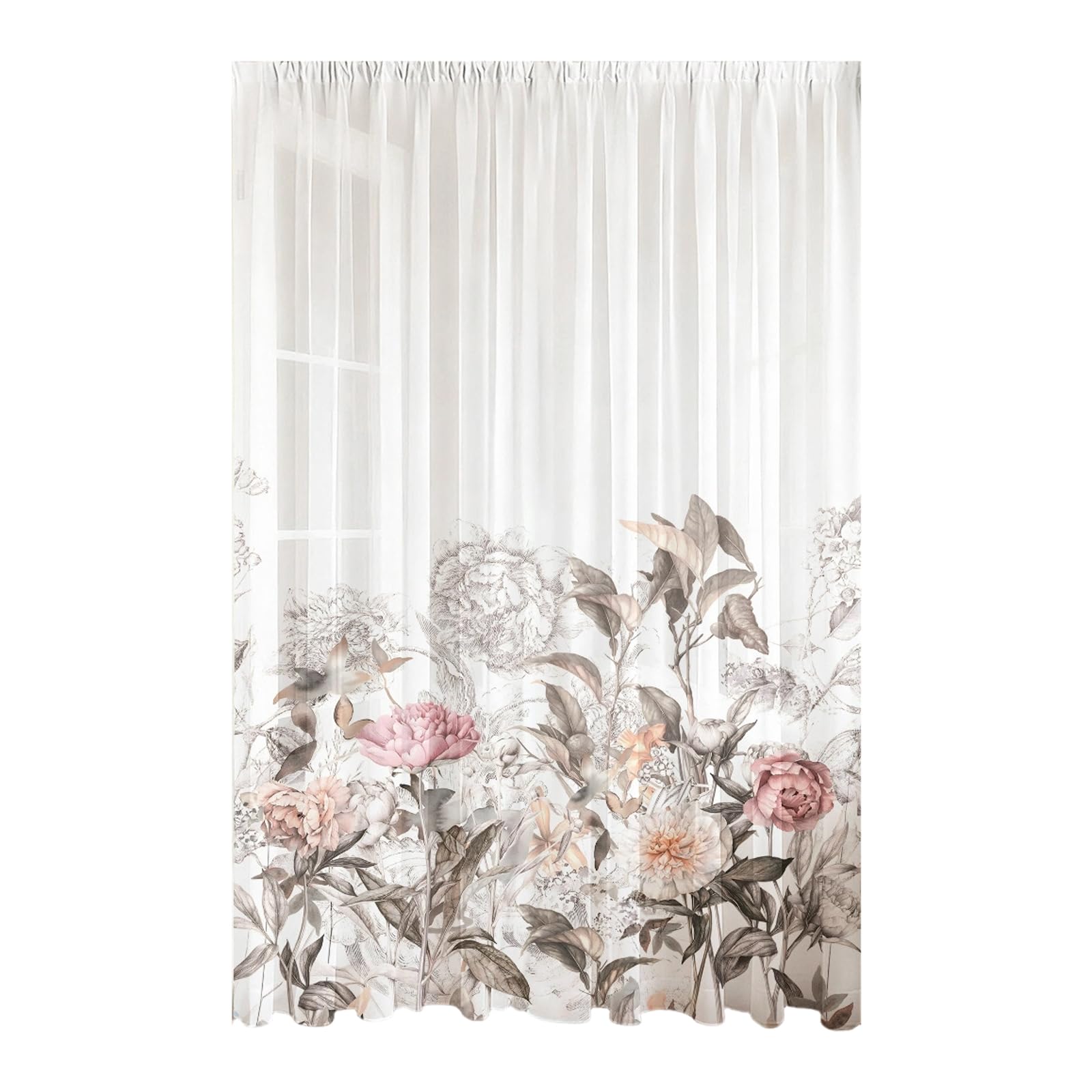 ZBIianxer Print Sheer Curtain with Rod Pocket for Bedroom Privacy Light Filtering Polyester Window Voile Panel