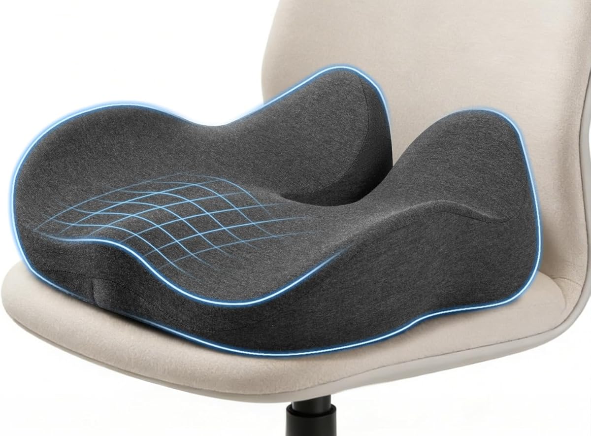 Ergonomic Seat Cushion for Office Chair, Large U-Shaped Memory Foam Chair Cushion for Tailbone, Coccyx, Hip & Lower Back Pressure Relief, Comfortable Desk Chair Pad for Office, Gaming & Long Sitting