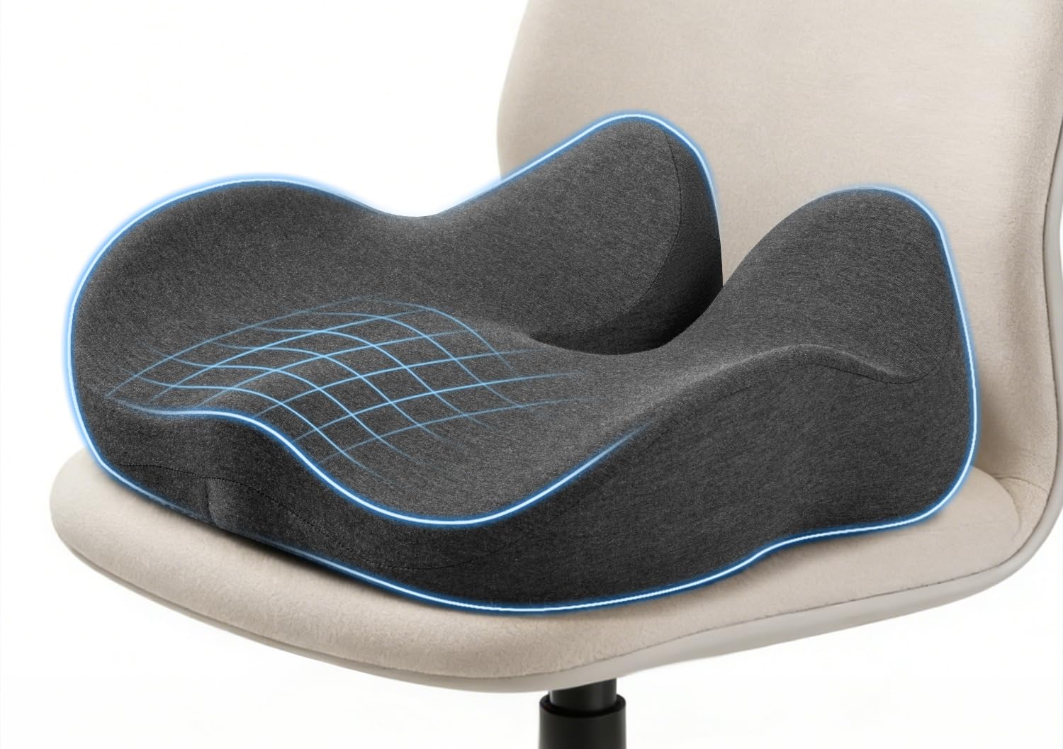 Office Chair Cushion - Large & Supportive Ergonomic Coccyx Seat Cushion for Long Sitting, Memory Foam Seat Cushion with Thick Support, Pressure Relief for Office Chair, Desk Chair & Home, Dark Grey