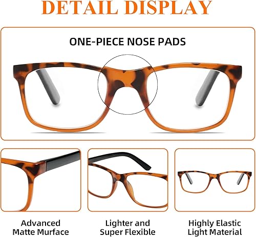 Miniatura 3 de OENEYE Gafas de lectura para hombres y mujeres, paquete de 5 unidades, cómodas, ligeras, lentes de lectura rectangulares