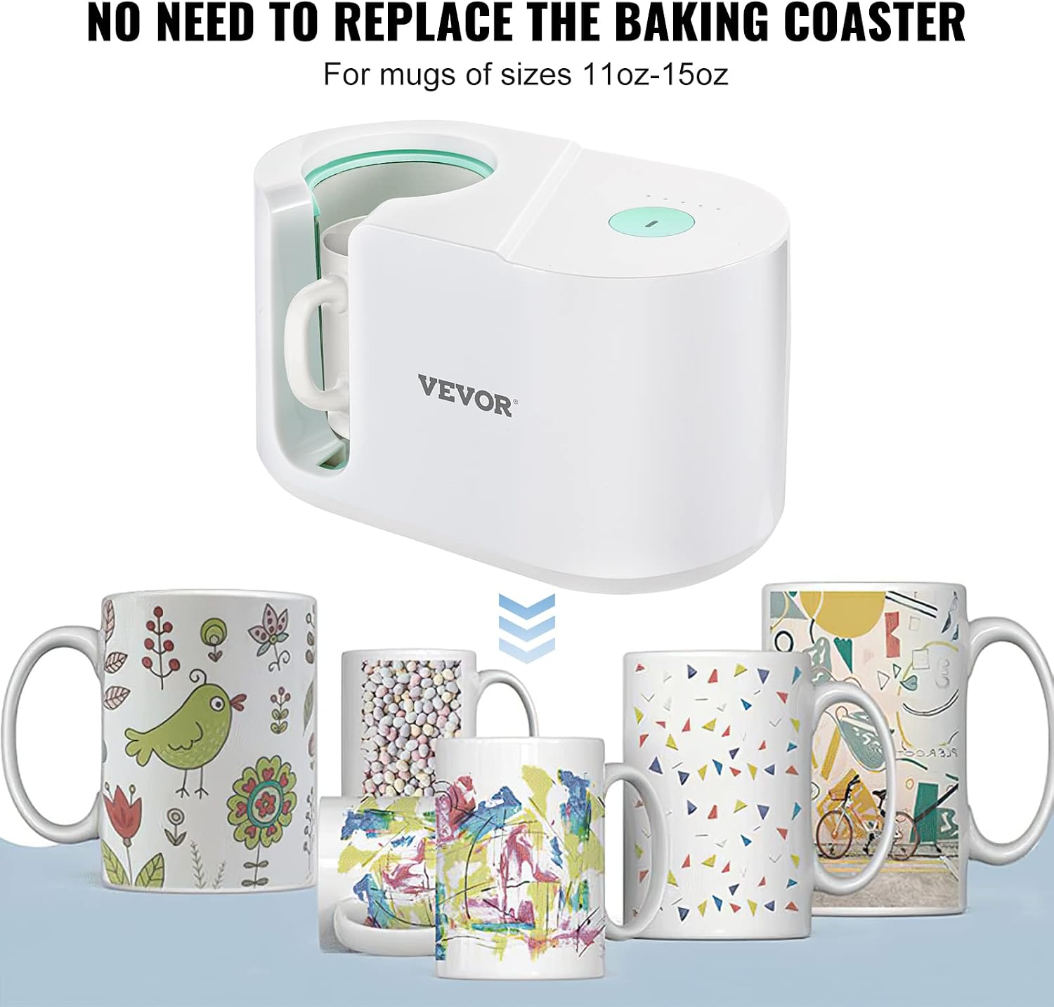 VEVOR Mug Press Machine, Automatic Mug Heat Press for Sublimation 11-15oz, Coffee Cup Transfer Printing, DIY Presents Gifts White