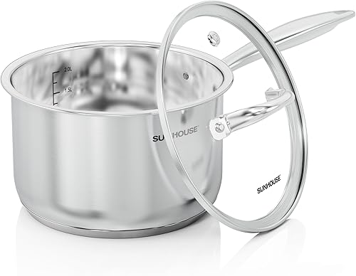 Miniatura 15 de SUNHOUSE Sartén de acero inoxidable de 1.5 cuartos de galón con tapa, sin PFOA, sartén de acero inoxidable, base de inducción de unión de impacto