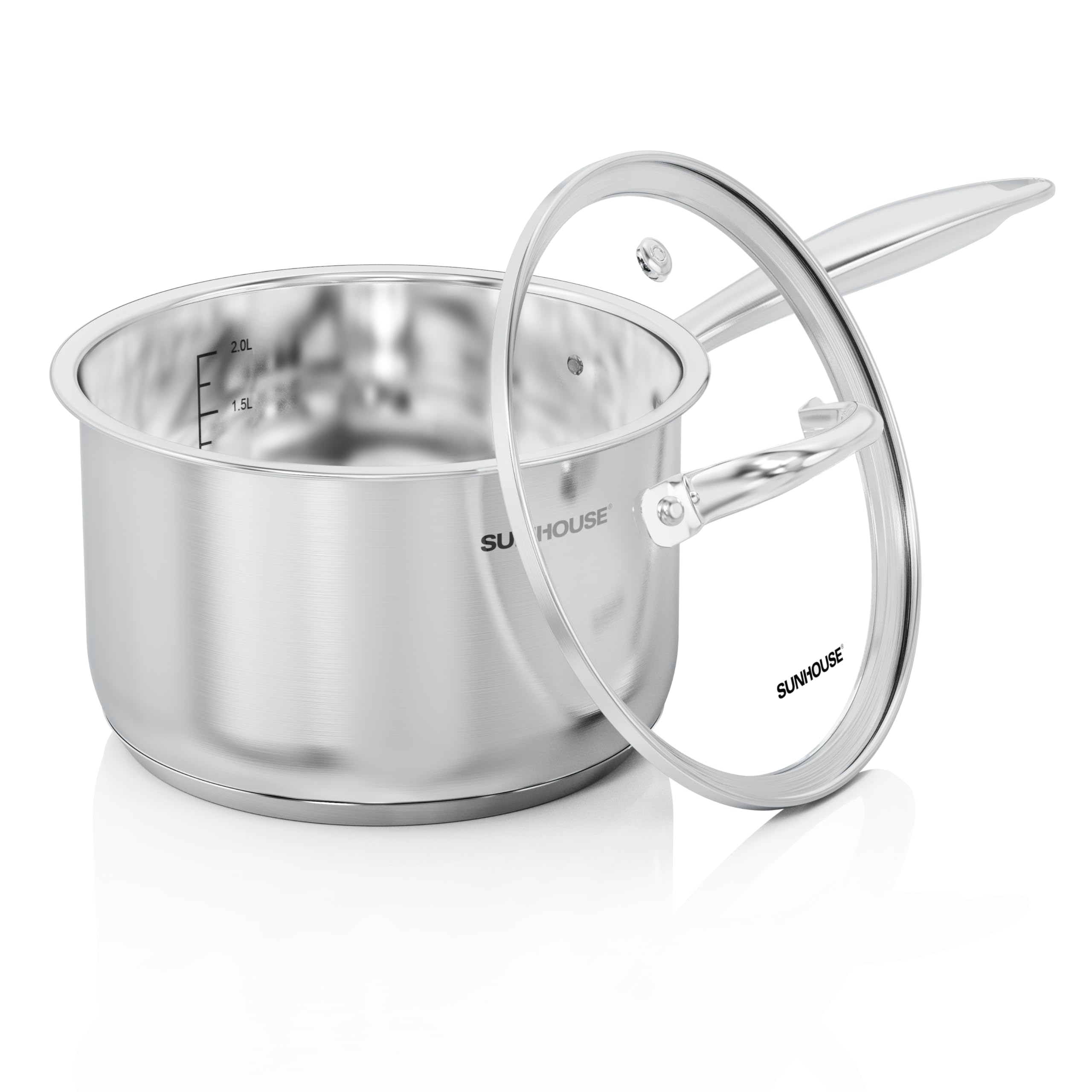 SUNHOUSE 3 QT Stainless Steel Saucepan with Lid, 3-Ply Small Sauce Pot