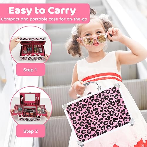 Miniatura 6 de Anpro Kit de maquillaje plegable doble todo en uno Leopord con estuche, juego de maquillaje profesional para adolescentes, kit completo de inicio