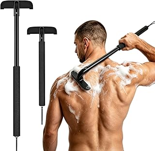 VEYLA Afeitadora de espalda para hombre, mango telescópico de aluminio de 17.7 pulgadas, hoja extra ancha sin níquel de 4.9 pulgadas, reemplazable, 100% impermeable, peluquera de pelo corporal para