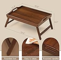 Vista 7 de Paquete de 2 bandejas de cama para mesa de desayuno, bandejas para servir, bandeja de bambú para cama/laptop con patas plegables, asas y soportes