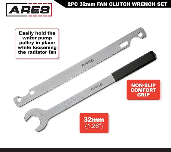 ARES 70074-2-Piece Fan Clutch Wrench Set - 32mm Fan Clutch Nut Wrench - Water Pump Holder Removal Tool Kit