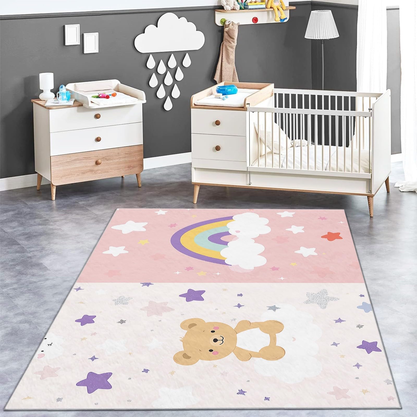 Tapis chambre d'enfant mignon ours rose 160x200 doux lavable pour salon