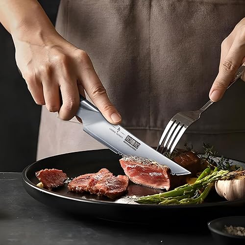 Miniatura 5 de HOSHANHO Juego de 6 cuchillos para carne, ultra afilados de 4.5 pulgadas, cuchillos de carne dentados japoneses de acero de alto carbono con mango