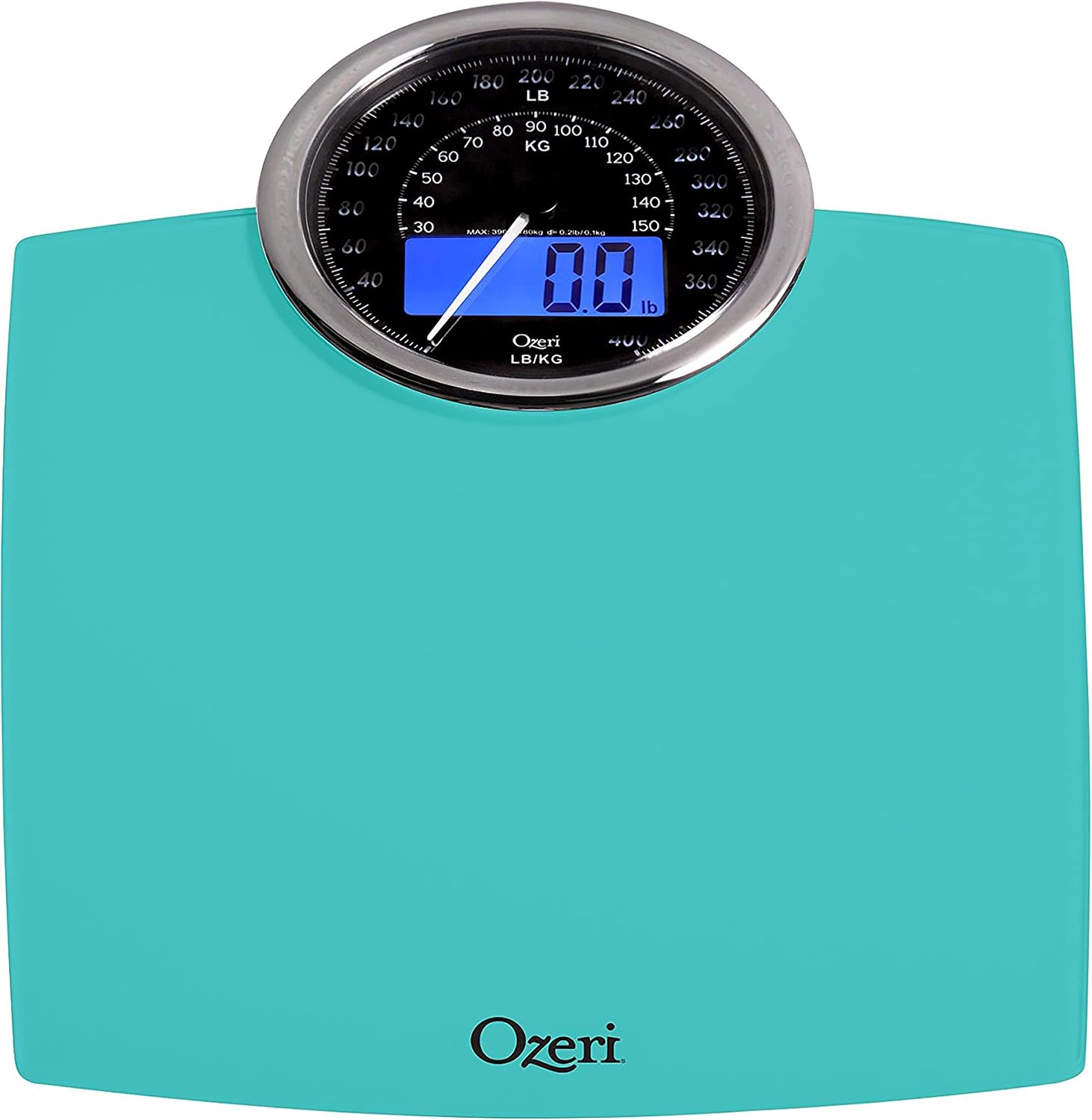 Ozeri Rev 400 lbs (180 kg) Bathroom Scale with Electro-Mechanical Weight Dial and 50 gram Sensor Technology (0.1 lbs / 0.05 kg), Teal Blue