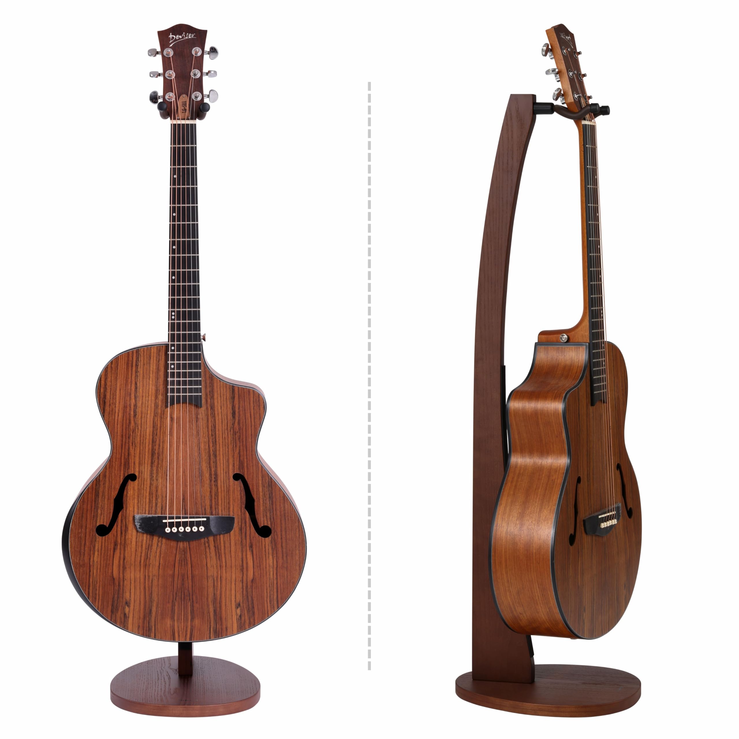 Nefelibata Supporto per chitarra in legno, realizzato a mano, in legno di frassino massiccio, design semi-curvo, ideale per chitarre acustiche, chitarre classiche, banjo, mandolini(marrone scuro)