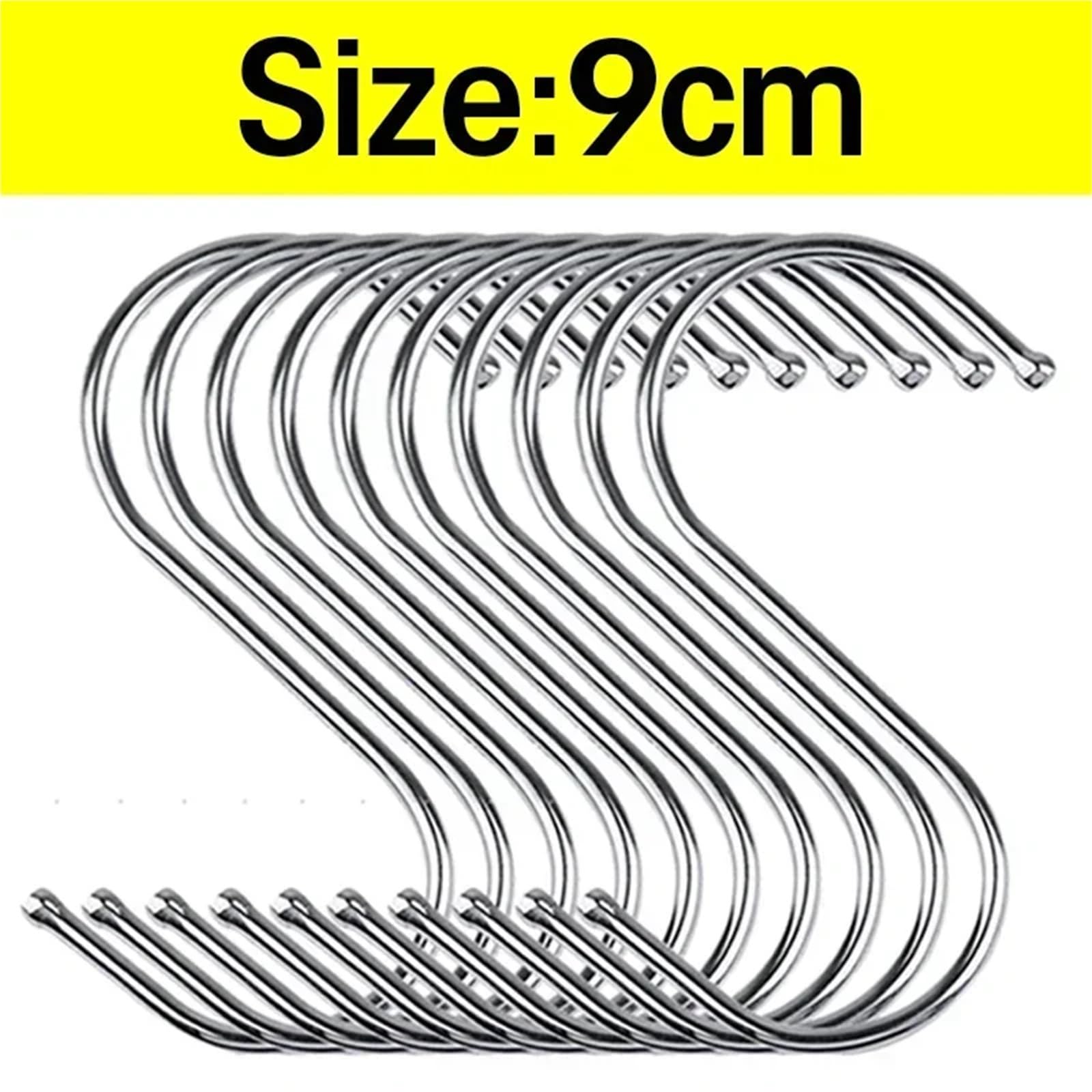 Ganchos en forma de S de Metal plateado, ganchos en forma de S de acero inoxidable for cocina, baño, bolsas, ropa, toallas, soportes colgantes de plantas, 100/10 Uds.(Large 9cm,100PCS)