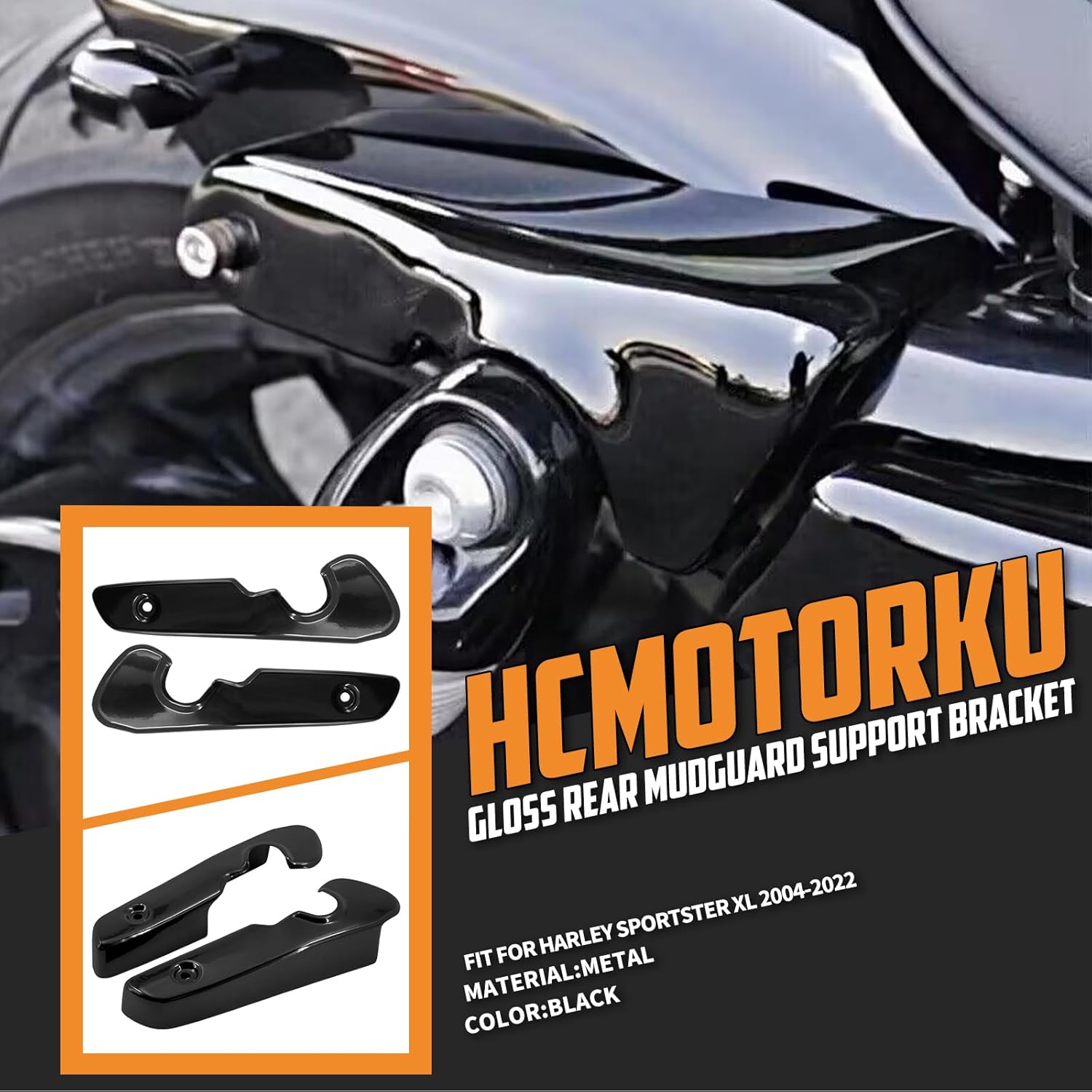 Rear Fender Strut Set Mudguard Mudflap Support Cover Side Turn Signal Light Bracket Fit For Harley Sportster Iron XL 883 1200 48 72 2004-2023 (Gloss Black)