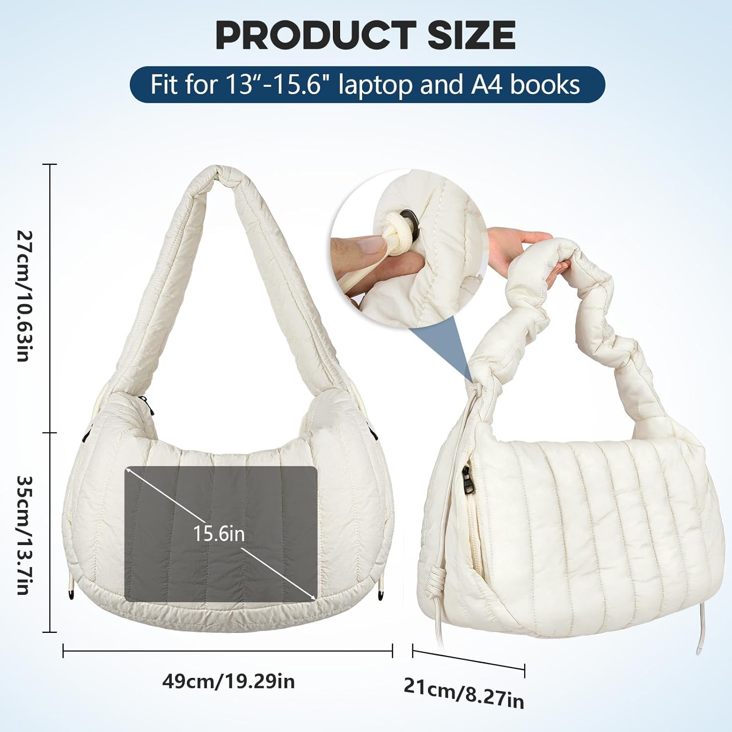 Puffy Tote Bag，Gym for Everyday Bag，Lightweight Pleated Laptop Shoulder Bag，Boho Trendy Bag for Teen and Adult | Lightweight and Soft