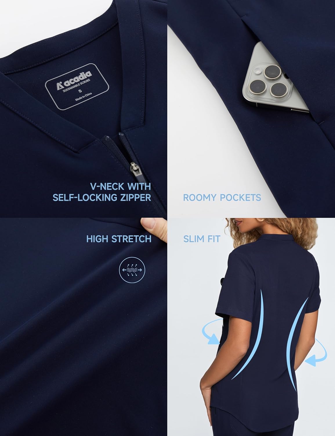 Acadia Louise Scrub Top for Women: Slim Fit, V-Neck, 2 Pockets, High Performance, Easy Care - Image 4