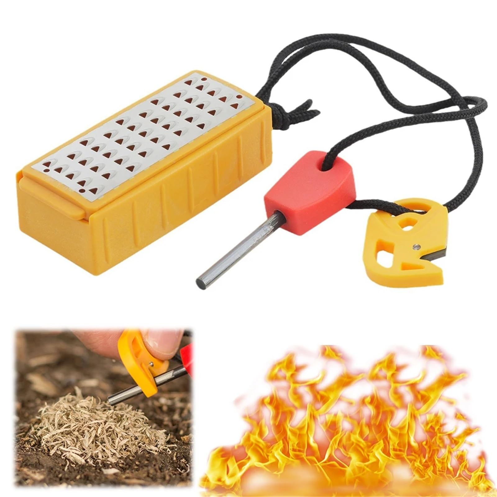 Survival Equipment - Juego de 2 utensilios para hacer yesca con herramienta de arranque de fuego, rallador ligero de acero inoxidable, portátil, supervivencia al aire libre