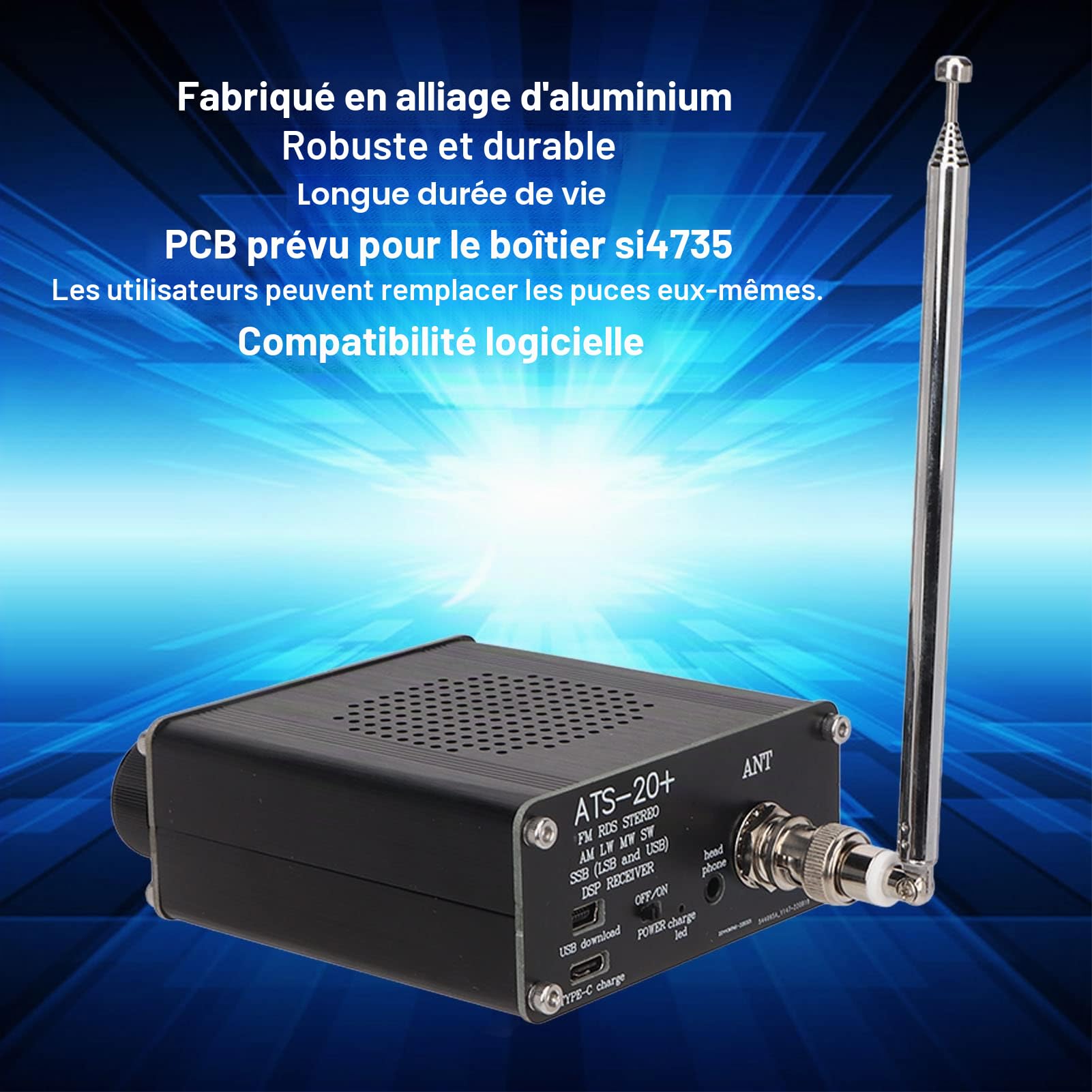 Récepteur Radio ATS 20+ Plus, Récepteur Radio FM AM LW SW SSB, Enregistreur Radio Portable avec Haut-Parleur et Antenne, pour Réception de Diffusion FM Mondiale