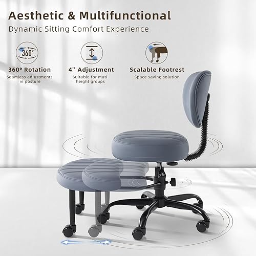 Miniatura 5 de Silla de patas cruzadas, silla de oficina en casa cruzada para TDAH con ruedas, altura ajustable, ergonómica, para yoga, con soporte lumbar y