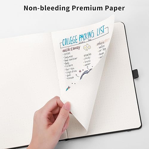 Miniatura 5 de RETTACY Cuaderno de diario de puntos con viñetas, 256 páginas, tamaño mediano A5 (5.7 x 8.3 pulgadas), tapa dura de cuero, papel grueso de 120 GSM,