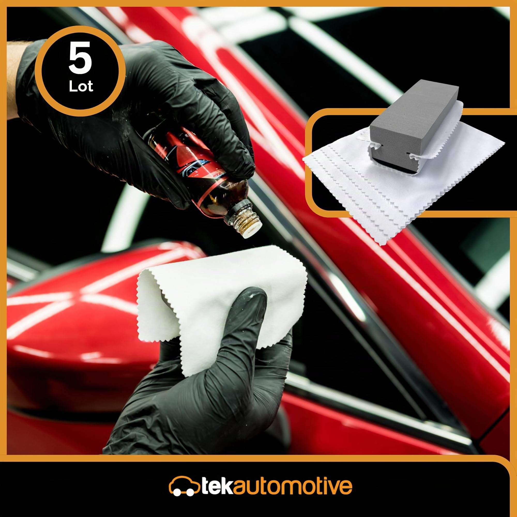 Tek Automotive Lot de 10 revêtements en céramique Pro - 5 chiffons en microfibre (12 x 10 cm) et 5 tampons applicateurs en mousse - Microfibre de qualité supérieure et design ergonomique pour