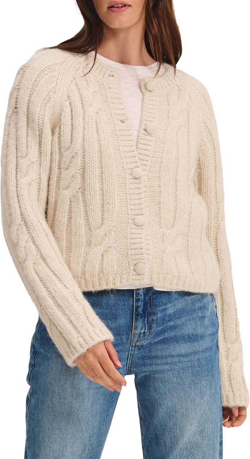 VELVET BY GRAHAM & SPENCER Women's Allison Cable Knit Sweater, Ivory, Small